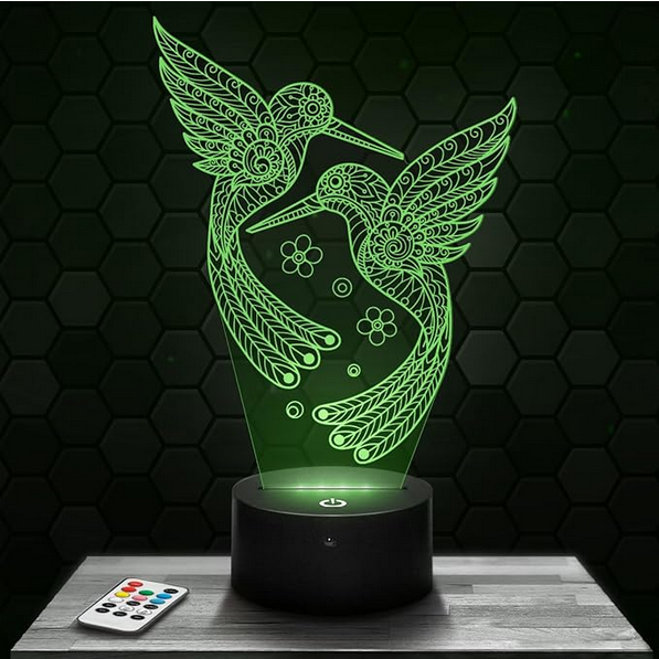 Lampe design de deux oiseaux en vol style mandala