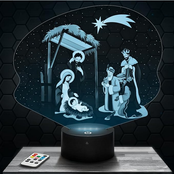 lampe crèche noël avec Jésus, Marie, Joseph et les rois mages
