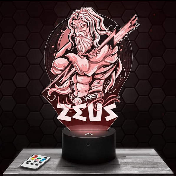 lampe avec le dieu zeus qui tient la foudre dans ses bras