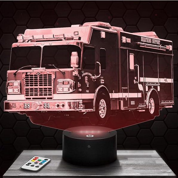 lampe 3D en forme de camion de pompier éclairée en rouge