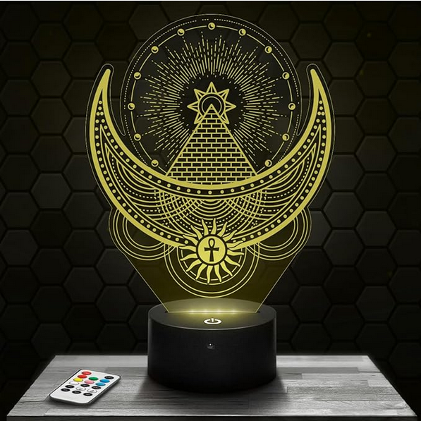 lampe led avec le soleil, la lune et la croix d'alchimie