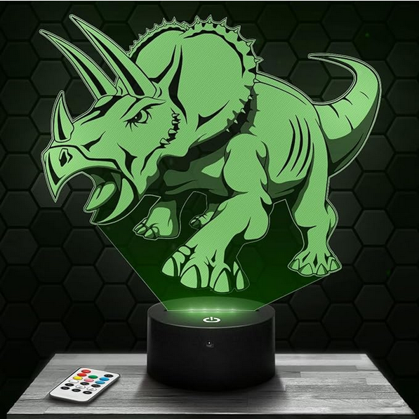 lampe dinosaure tricératops verte