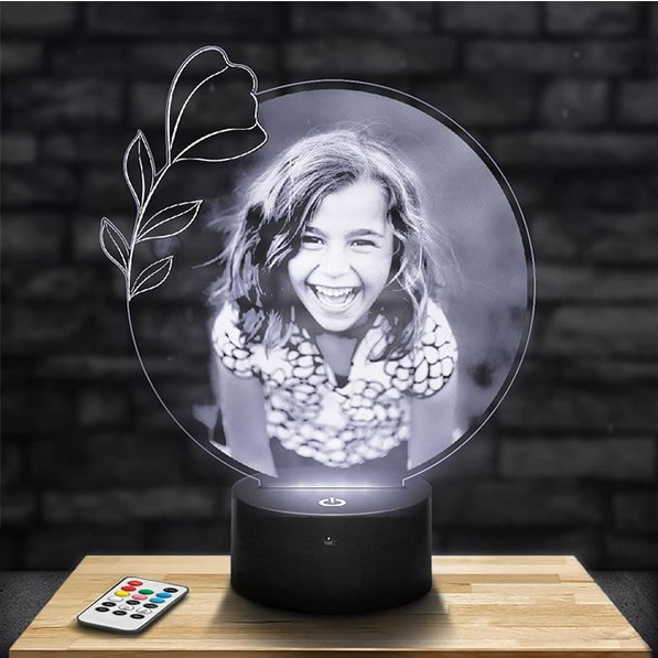 lampe au design de fleur avec une photo personnalisée
