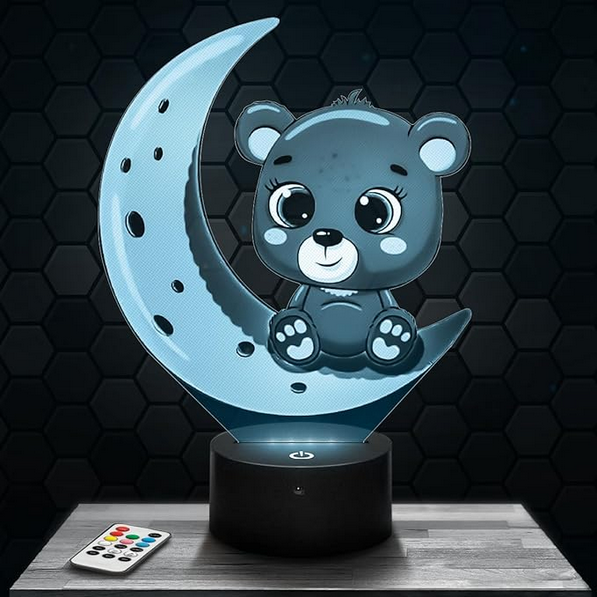 lampe veilleuse avec une lune et un nounours